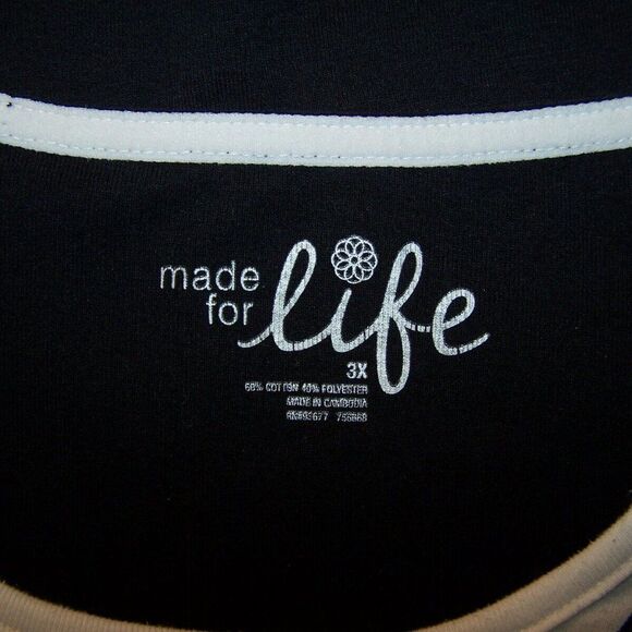 Made for Life T Shirt Top Womens Plus 3X Comfy Short Sleeve Black White Stretch - Picture 9 of 10